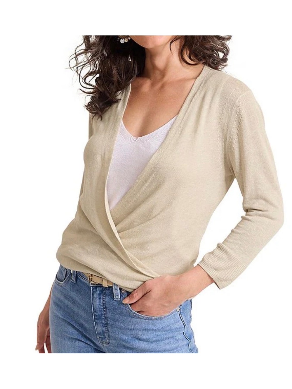 Tommy Bahama Addison Linen Blend Open Front 3/4 Sleeve Cardigan, Pure Khaki